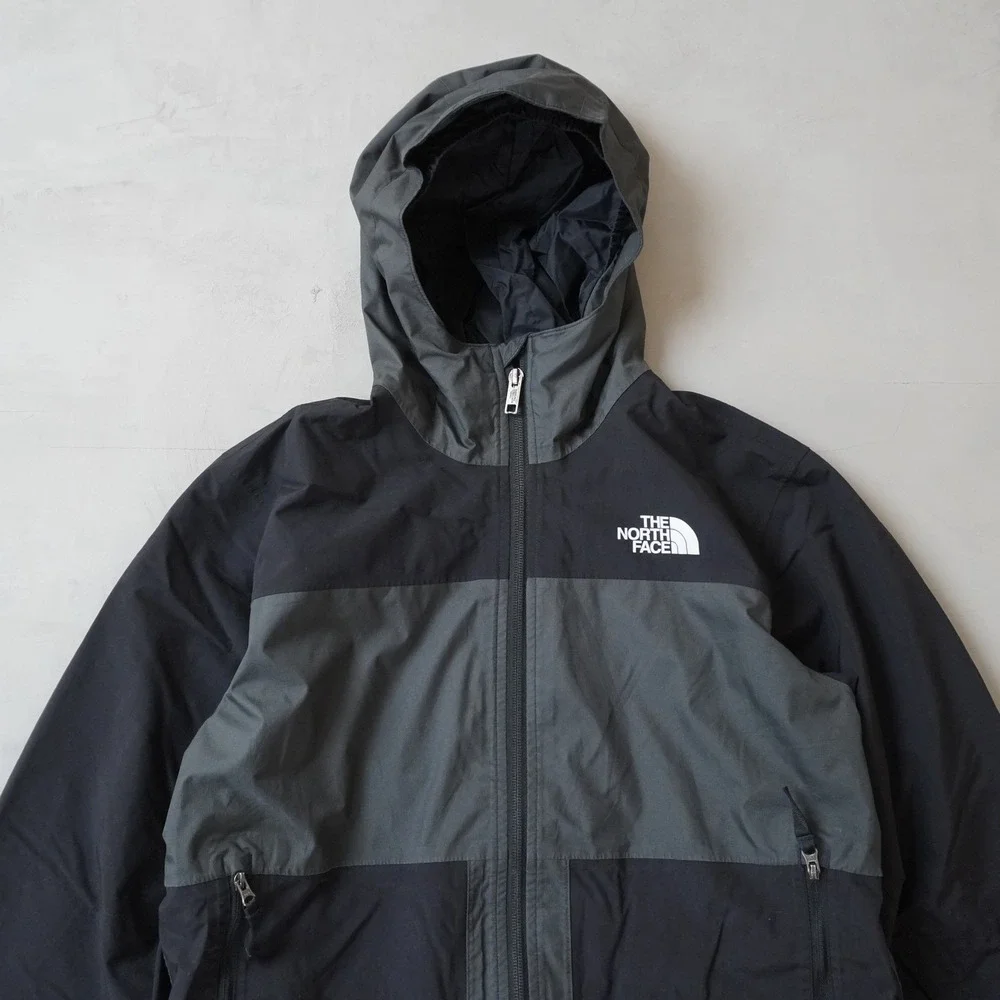 The North Face Boys Large 12 Hooded Windbreaker Jacket Black Grey Full Zip Mesh